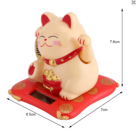 Cute Good Luck Waving Cat; Solar Powered Asian Good Luck Waving Cat Figurine NEW - Picture 3 of 4